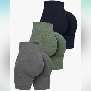 OQQ Women's 3 Piece High Waist Runched Booty- Butt Lifting Yoga Short